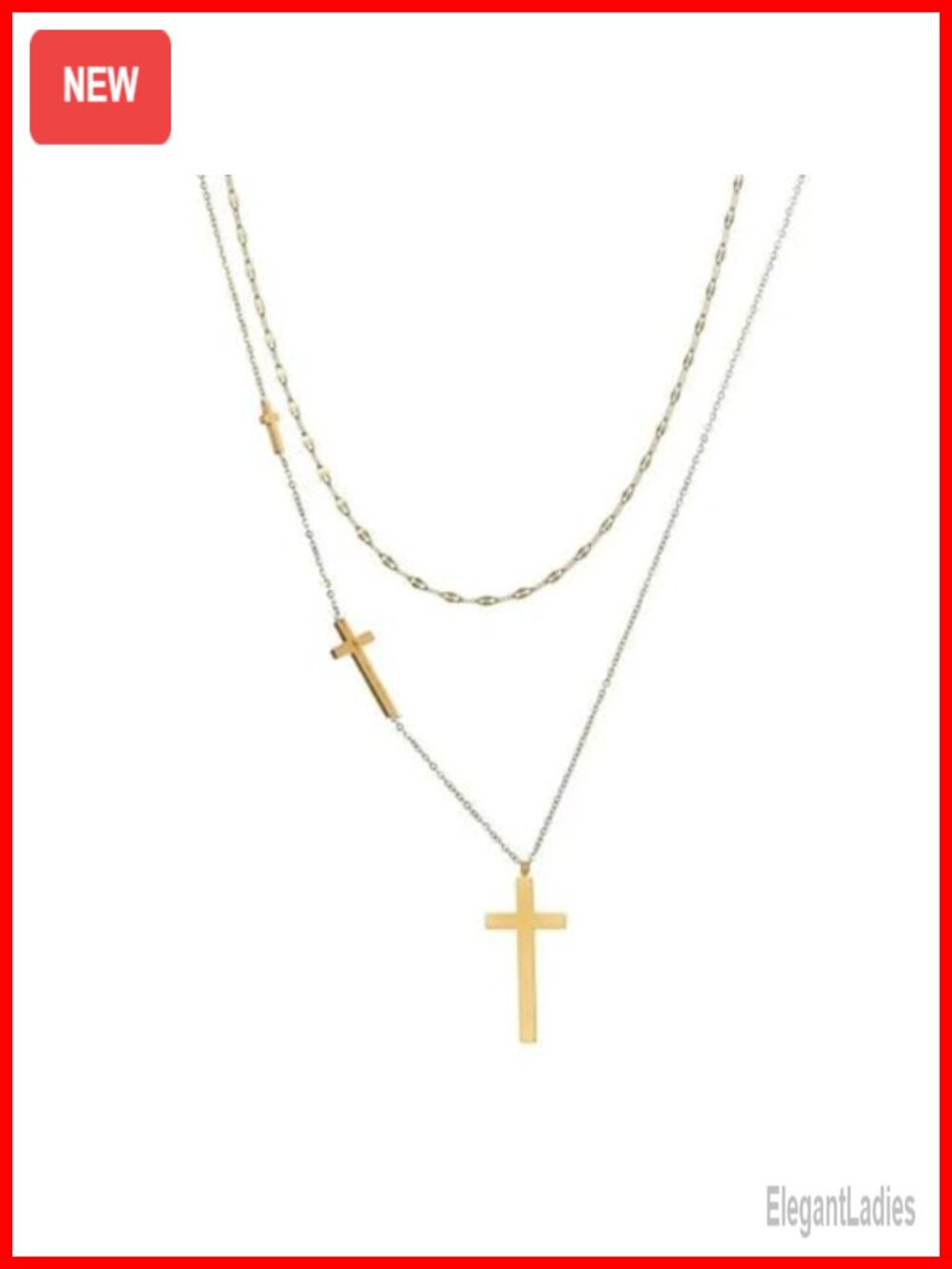 18K Yellow Gold Plated Triple Cross Layered Necklace